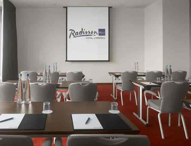 Modern meeting room at Radisson Blu Liverpool, perfect for corporate workshops and events.
