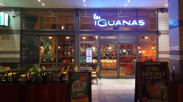 Vibrant restaurant entrance at Las Iguanas Basingstoke for casual meetings and events.