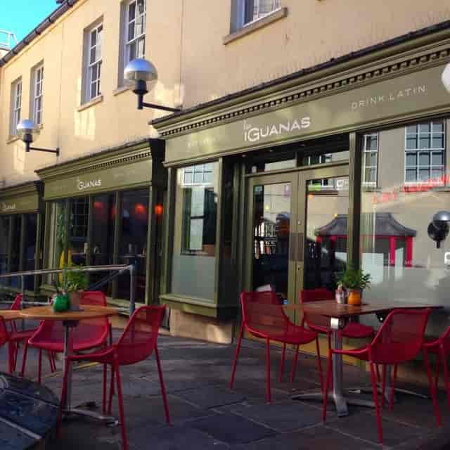 Vibrant outdoor venue at Las Iguanas Bath for casual meetings and social events.