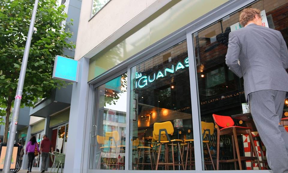 Modern venue entrance at Las Iguanas Brighton for meetings and events.