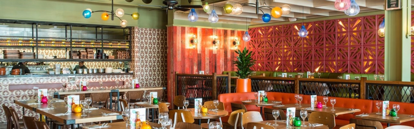 Vibrant Las Iguanas Cheshire venue with colorful decor for casual meetings and events. - Banner