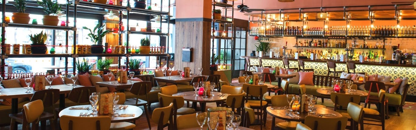 Vibrant Las Iguanas Glasgow venue with stylish decor for events and gatherings.