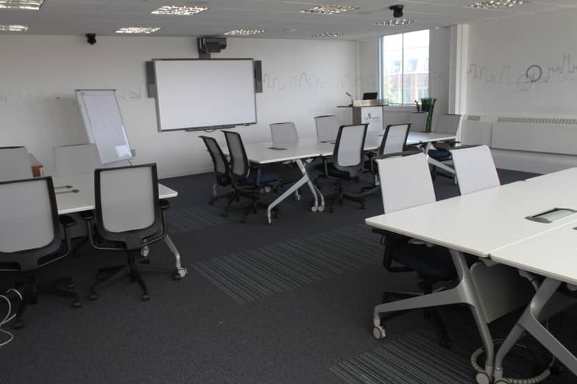 Modern meeting room at Hawk Training Studios with flexible seating for professional events.