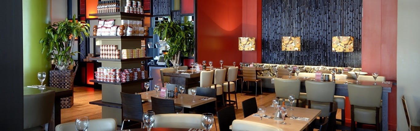 Modern dining space at Las Iguanas Lakeside, perfect for intimate meetings and events.