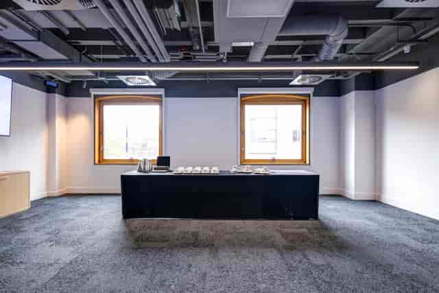 Blank meeting room, industrial chic, event space, workshop