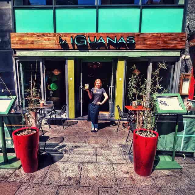 Vibrant Las Iguanas Manchester entrance, ideal for casual meetings and networking events.