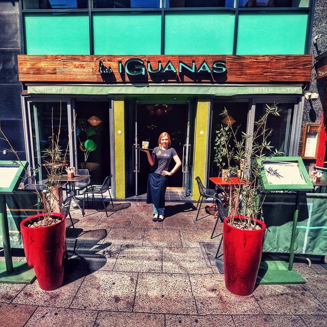 Vibrant Las Iguanas Manchester entrance, ideal for casual meetings and networking events.