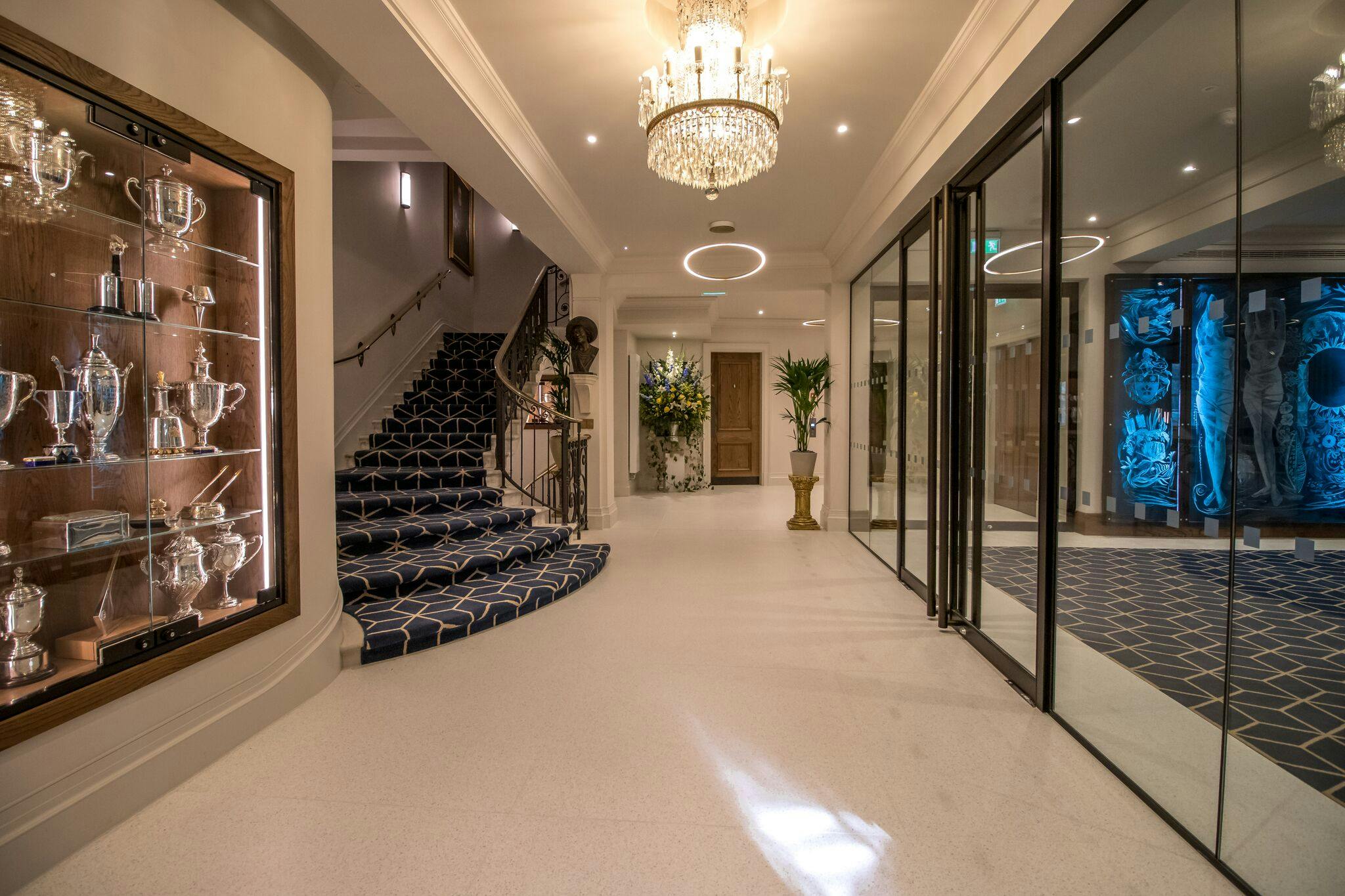 Elegant foyer with grand staircase at 87 Barts Close, perfect for corporate events and receptions.
