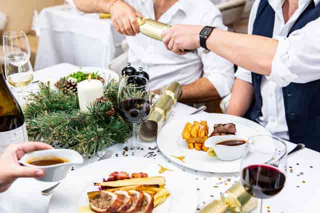 Festive dining setup at London Steakhouse for holiday events and corporate celebrations.