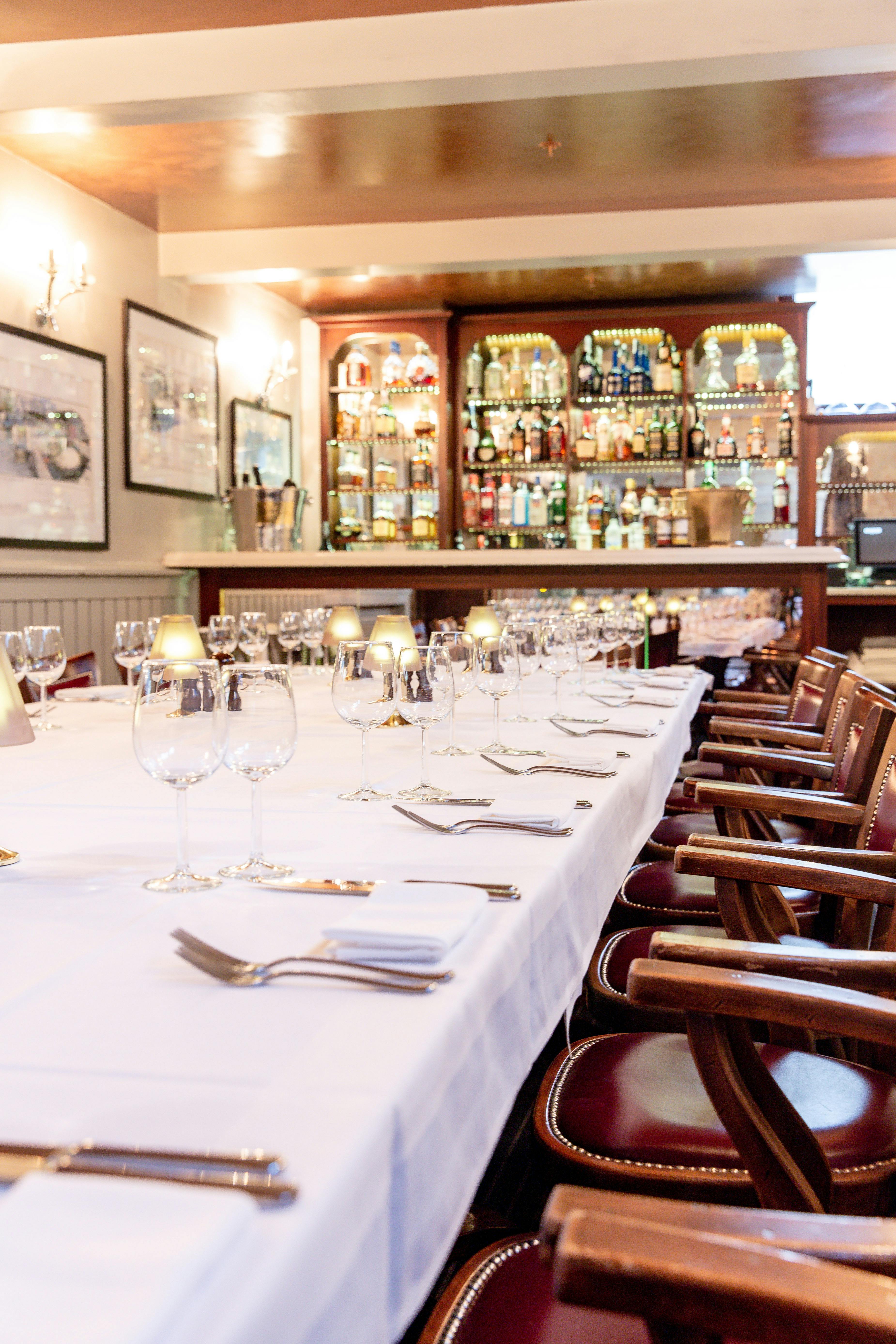 Elegant dining table at London Steakhouse, perfect for corporate dinners and gatherings.