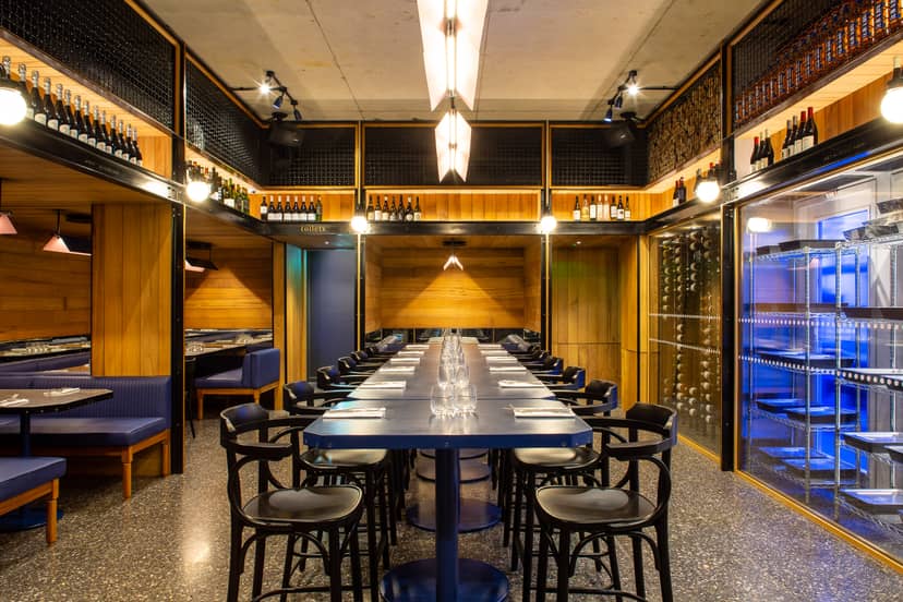 Modern dining space at The Den, Covent Garden, ideal for private events and networking.