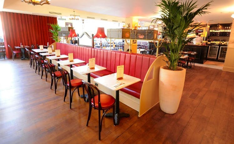 Stylish dining area in Café Rouge Sheffield, perfect for networking events and team lunches.