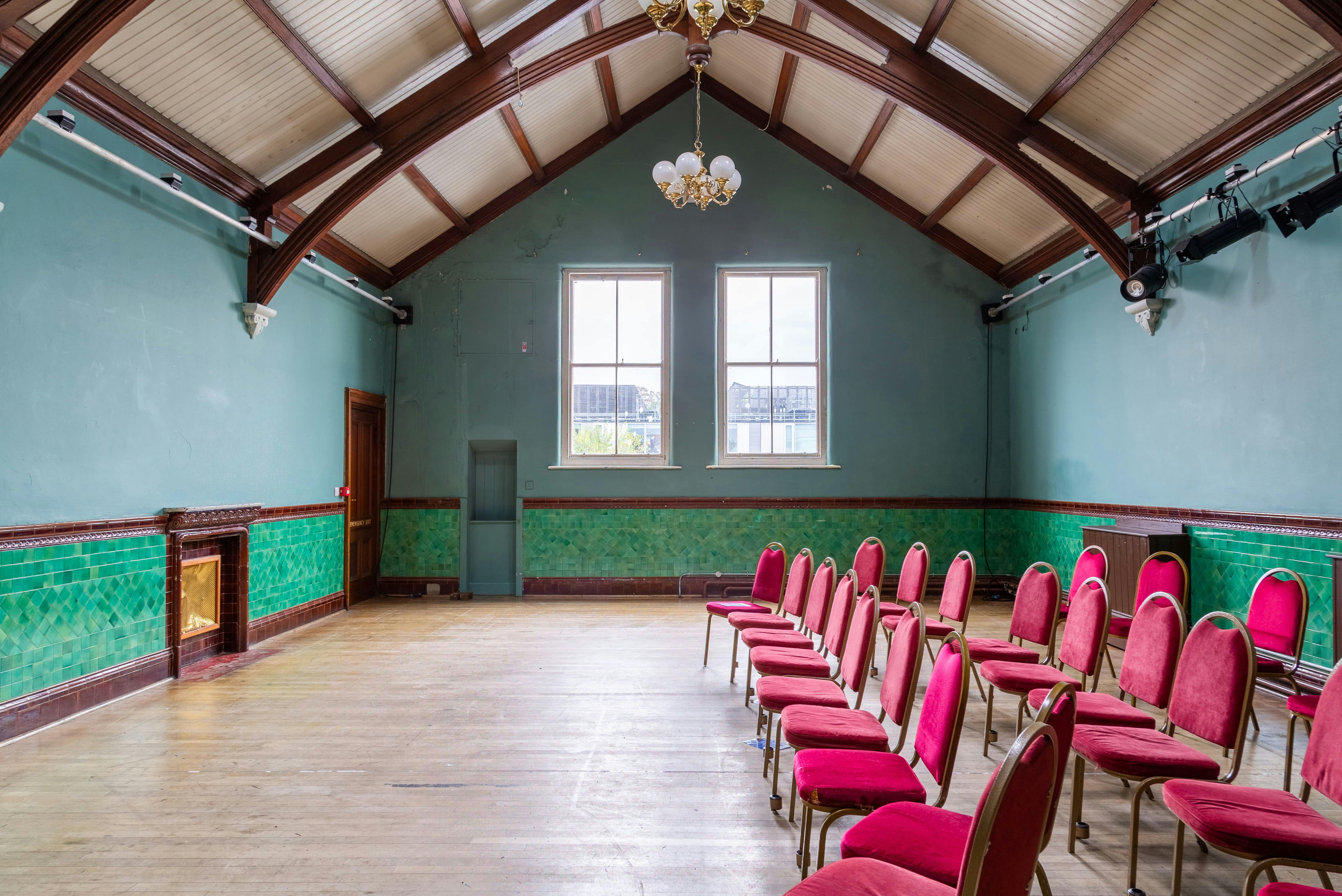 Assembly Room in Stanley Arts London, vintage space with high ceilings for events.