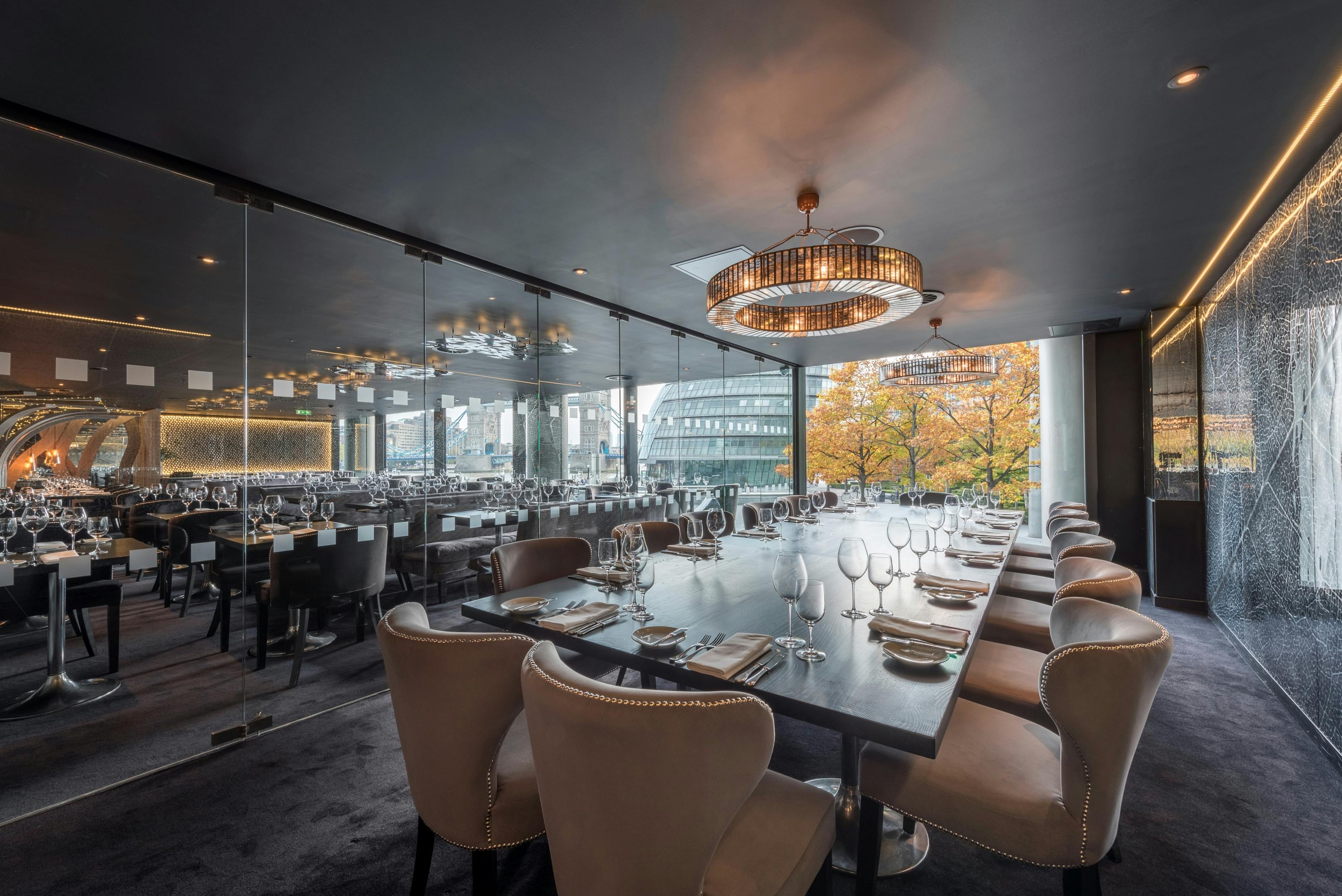 Elegant dining space at Top PDR, Gaucho Tower Bridge for corporate events and private gatherings.