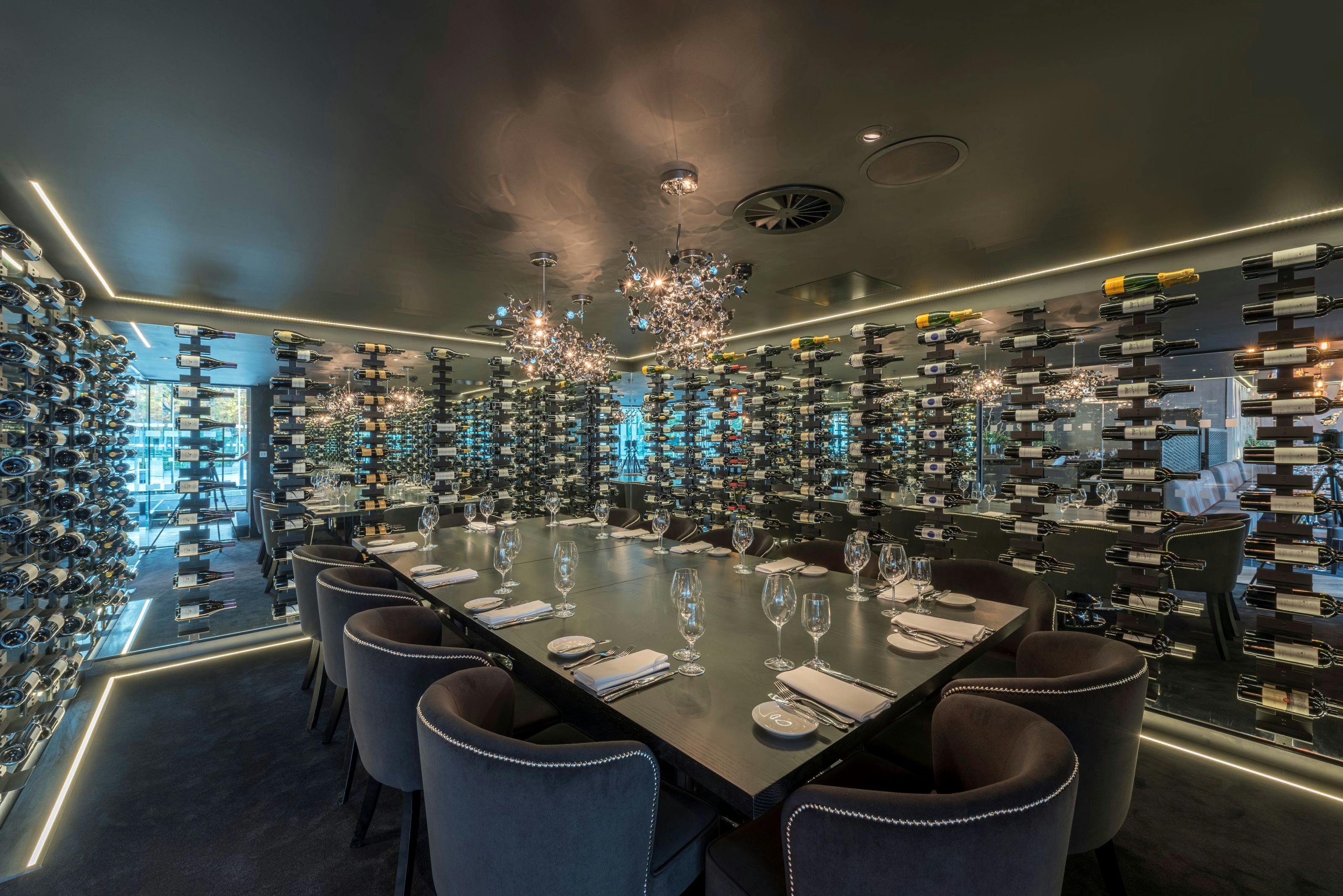 Elegant wine room at Gaucho Tower Bridge, perfect for corporate dinners and exclusive events.