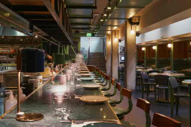 Soho private dining room, industrial chic, networking event.