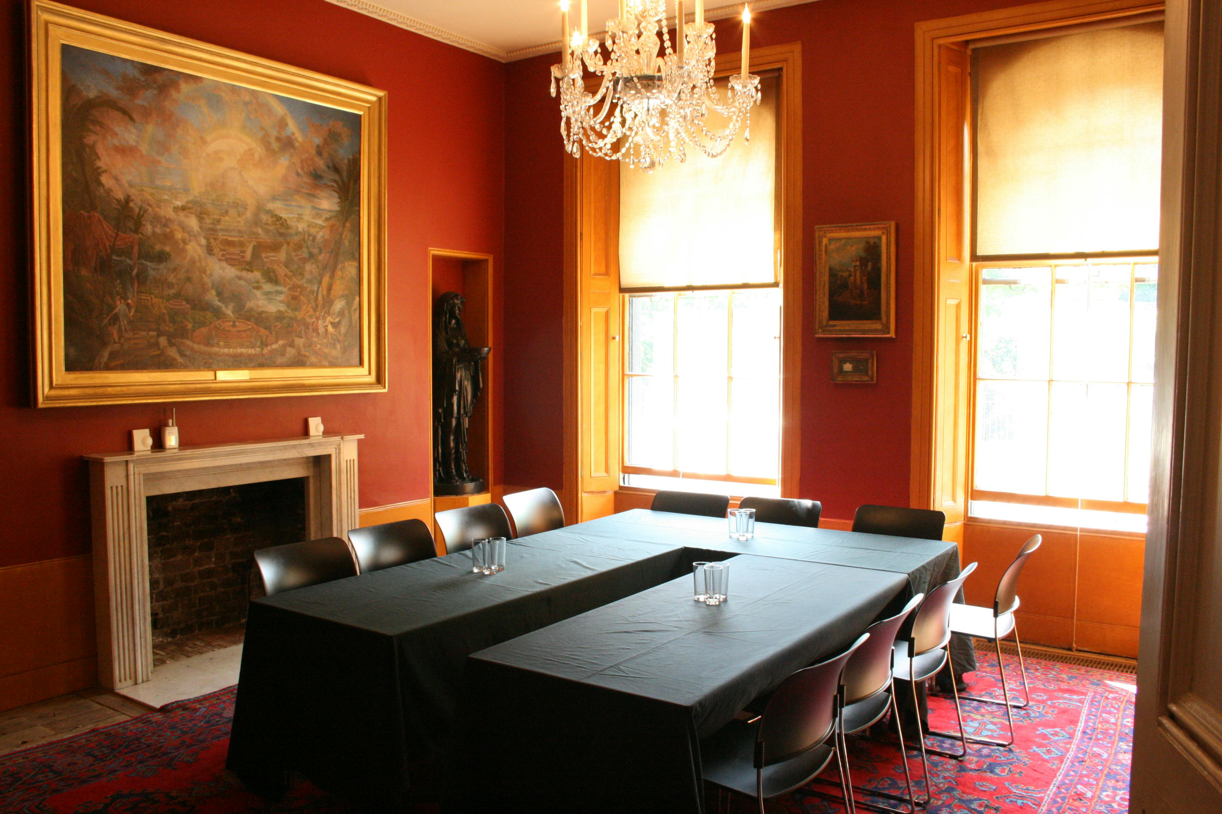 Seminar Room at Sir John Soane's Museum with elegant chandelier, ideal for meetings and events.