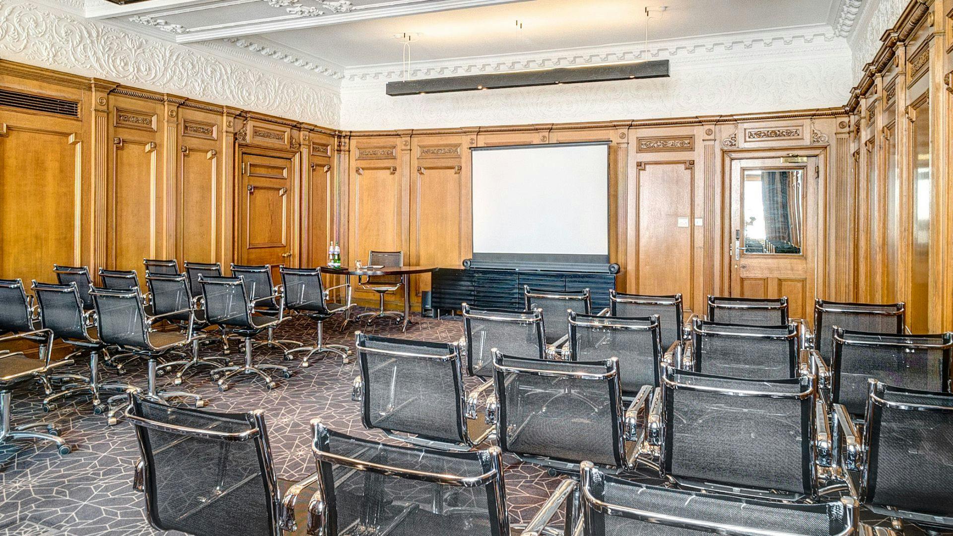 Elegant meeting room at Apex Waterloo Place Hotel, perfect for corporate events and presentations.