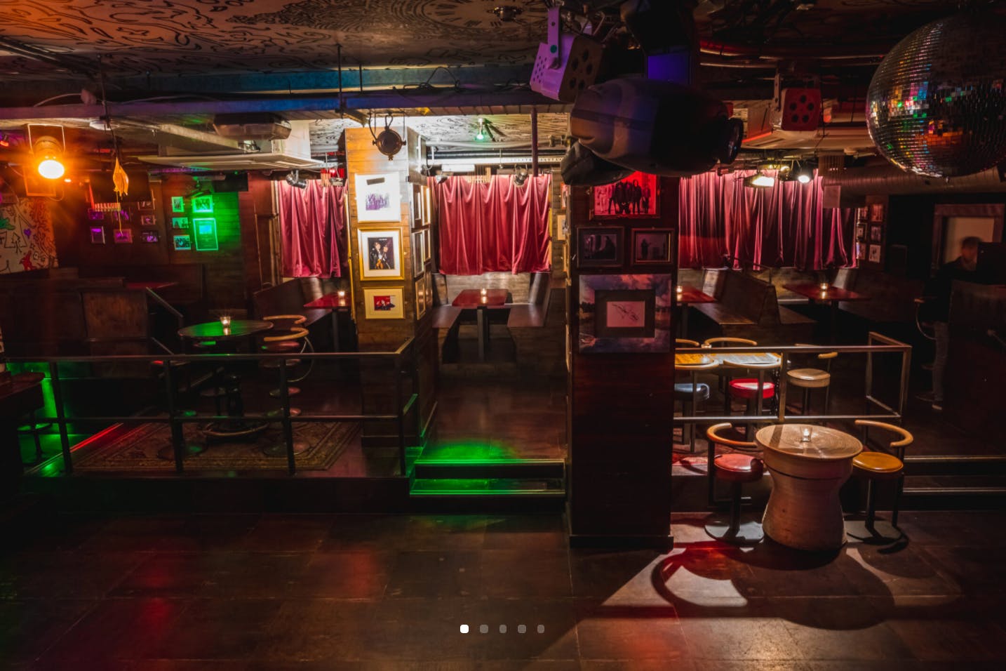 Vibrant Hoxton Underbelly event space with eclectic decor for parties and gatherings.