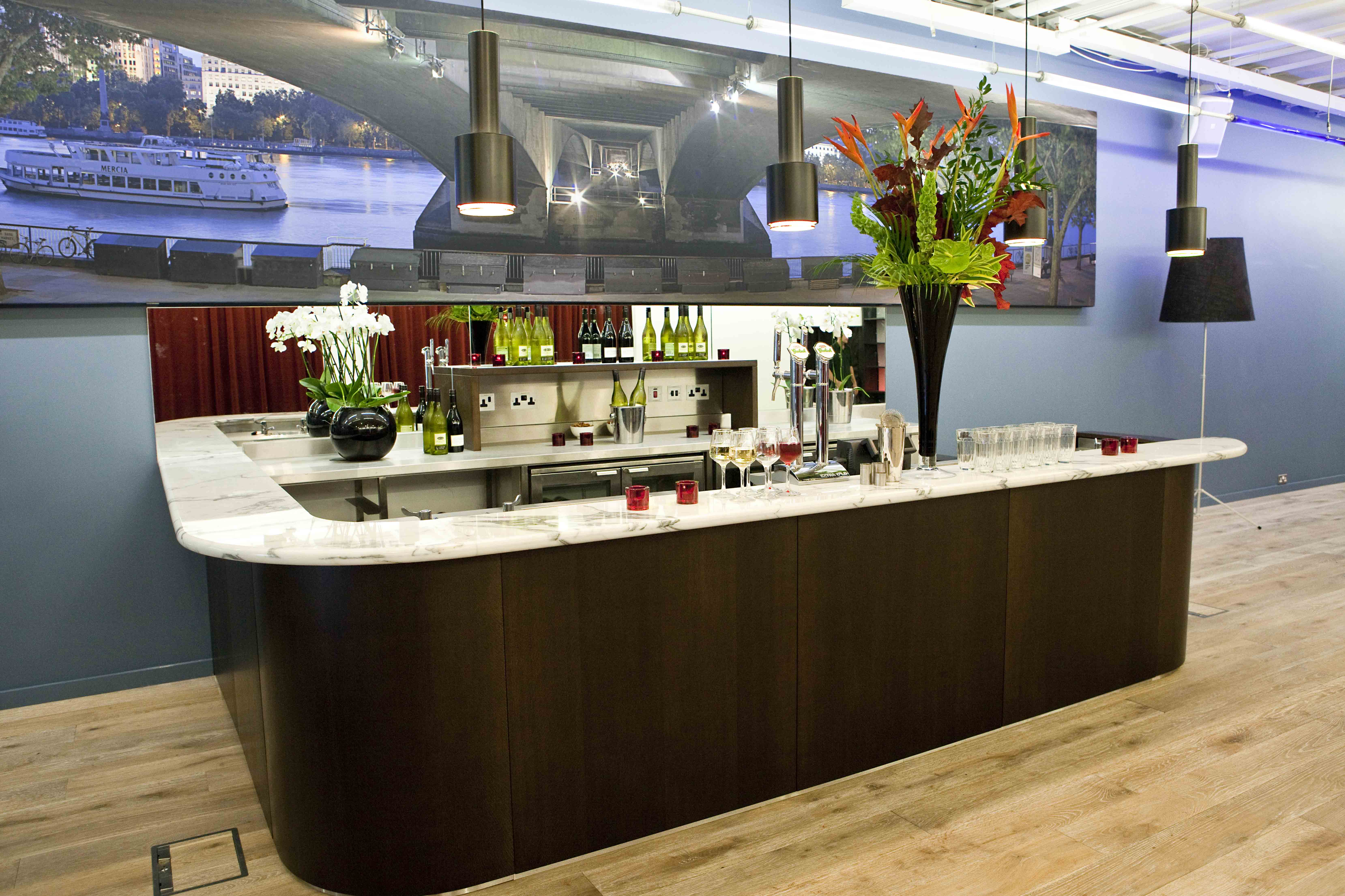 Blue Room at BFI Southbank: modern bar with marble countertop for events and meetings. - Banner