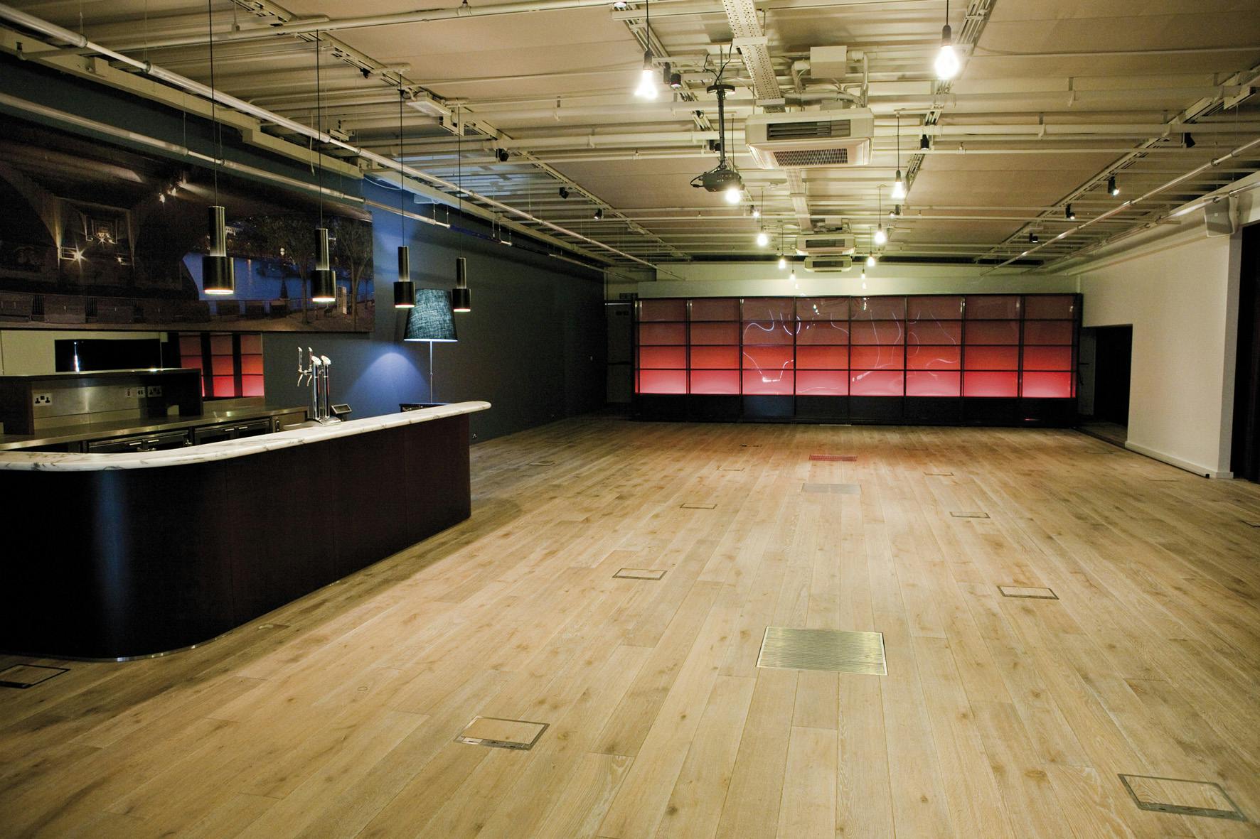 Blue Room at BFI Southbank: modern event space with wooden flooring for gatherings.