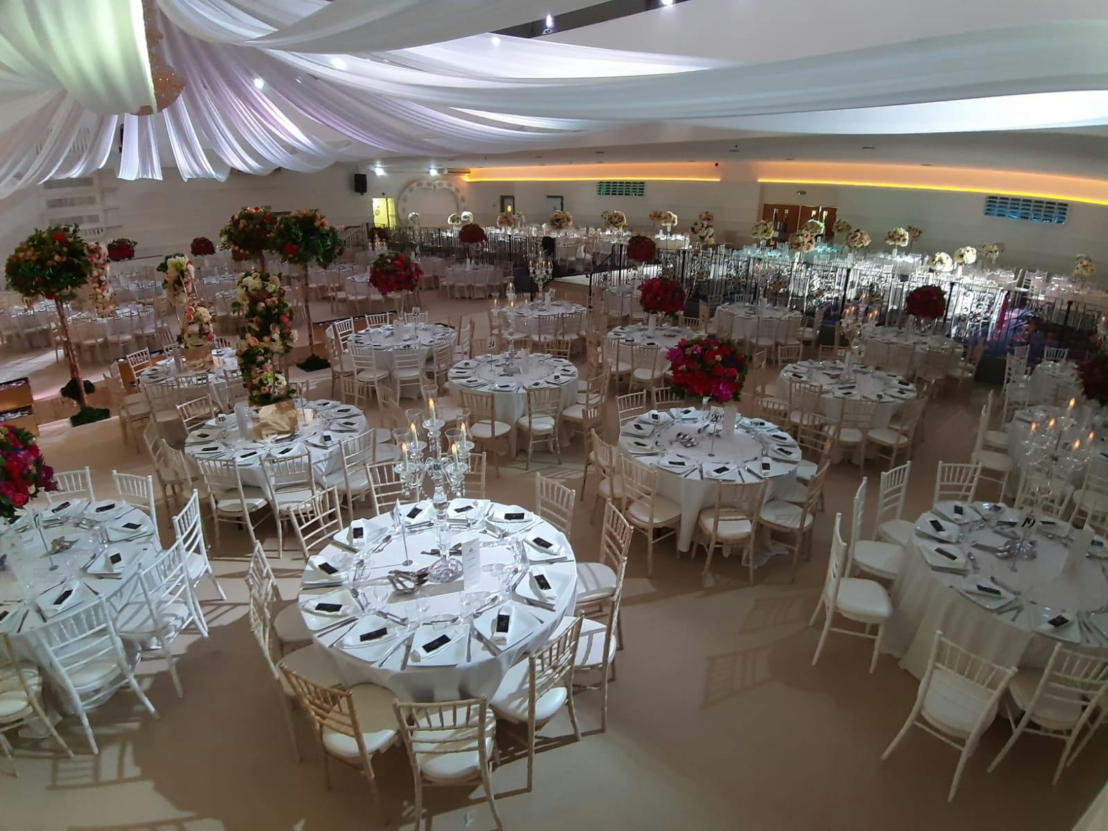 Elegant Grand Ballroom at The Mayfair, perfect for weddings and corporate events.