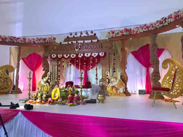 Grand Ballroom at The Mayfair, decorated stage for cultural events and weddings.