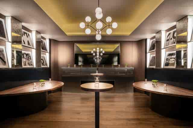 Private dining room in Sette with elegant lighting for intimate meetings and events.