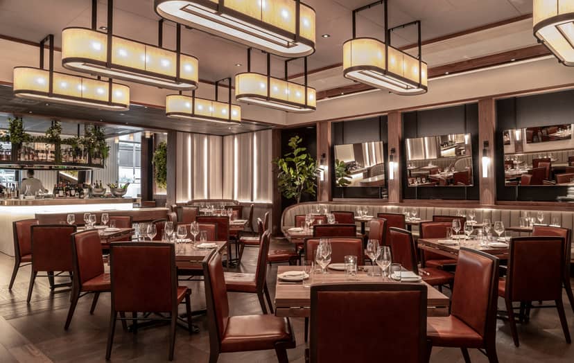 Elegant dining space in Sette for corporate events and private gatherings.