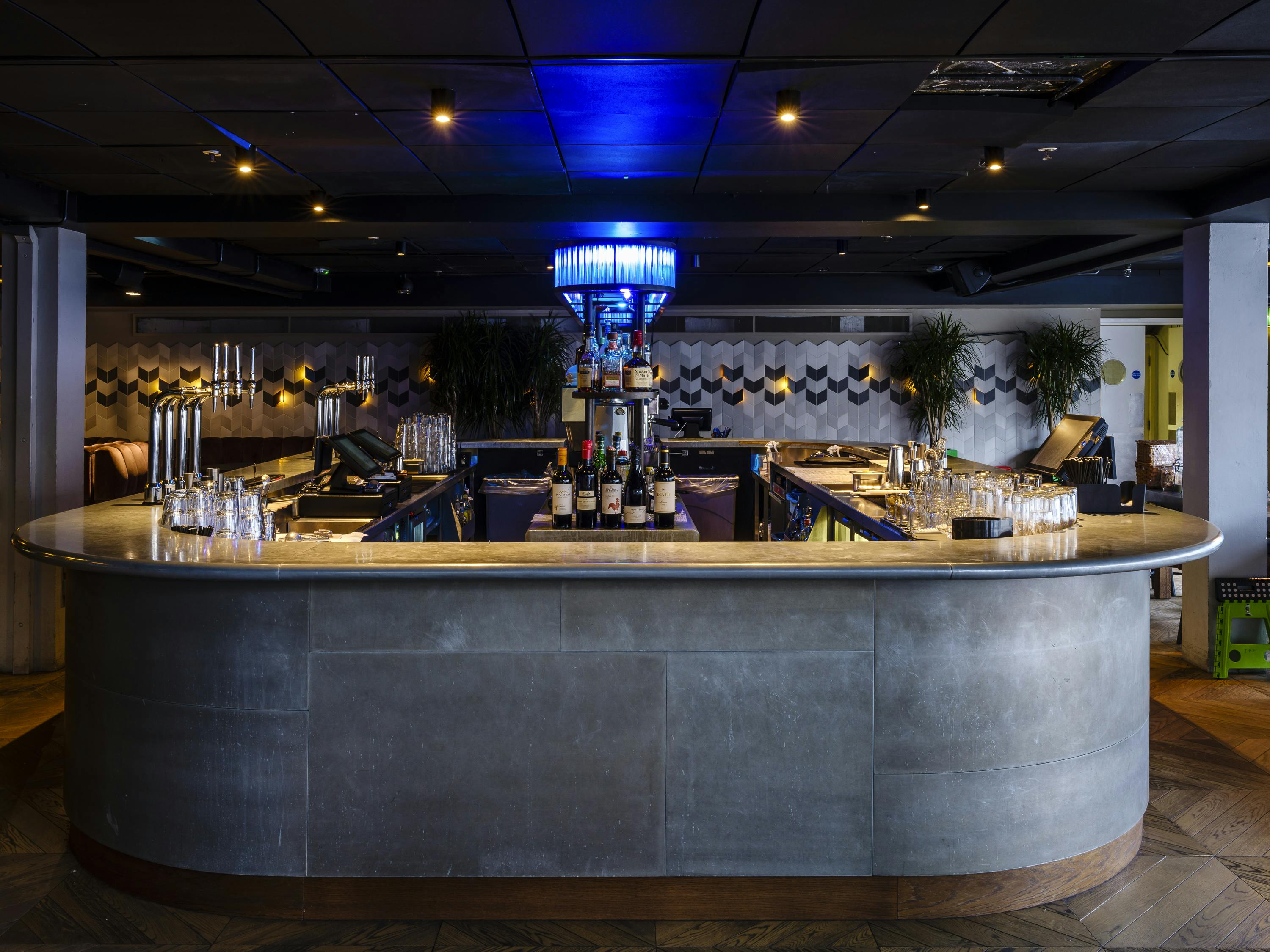 Sleek bar area at BFI Southbank, perfect for networking events and cocktail receptions.