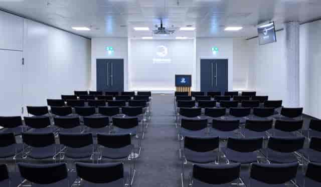 Theater-style Event Suite at Thinktank for professional corporate presentations and conferences.