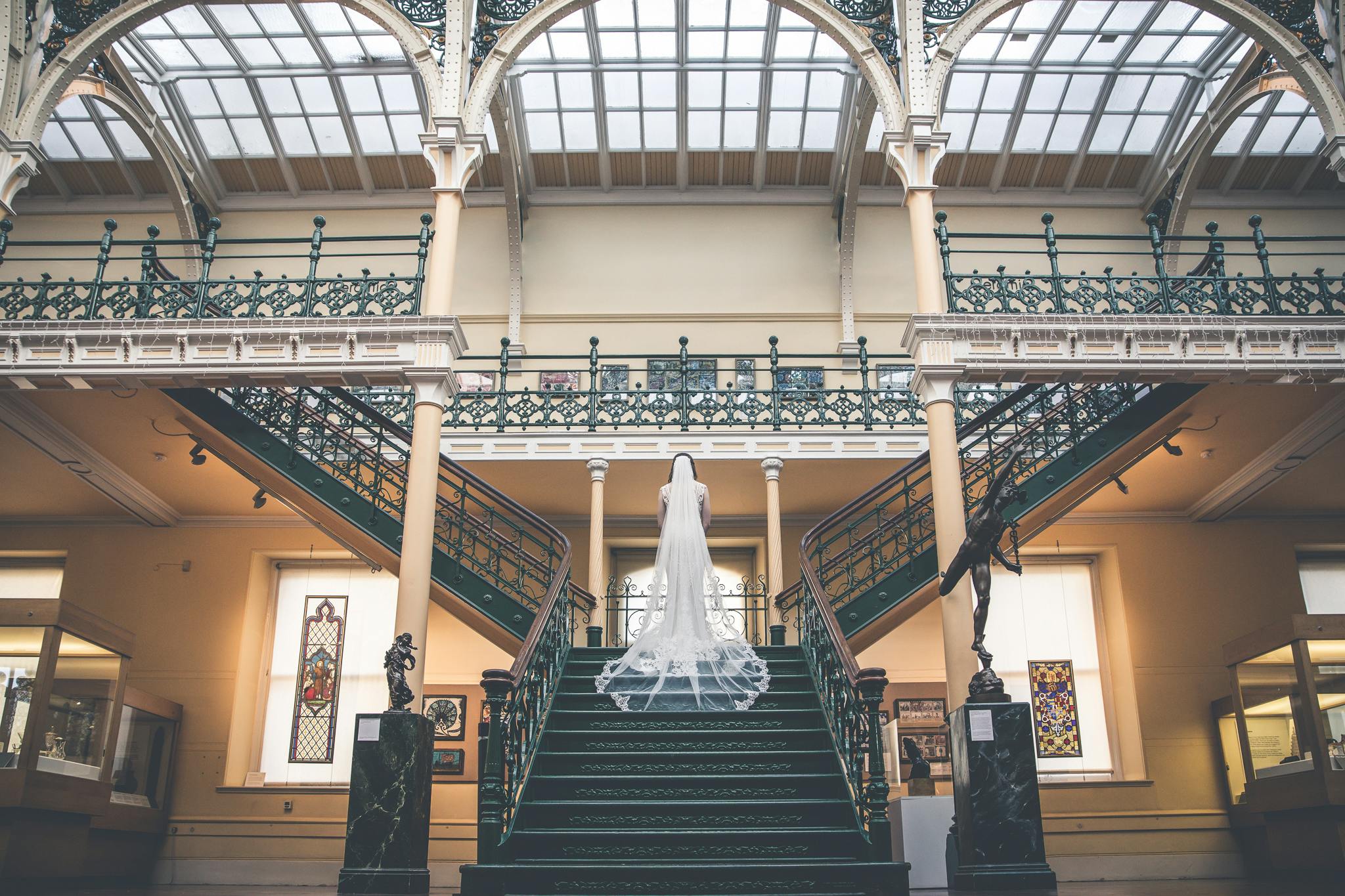 Elegant staircase in Birmingham Museum's Industrial Gallery, ideal for upscale weddings and events.