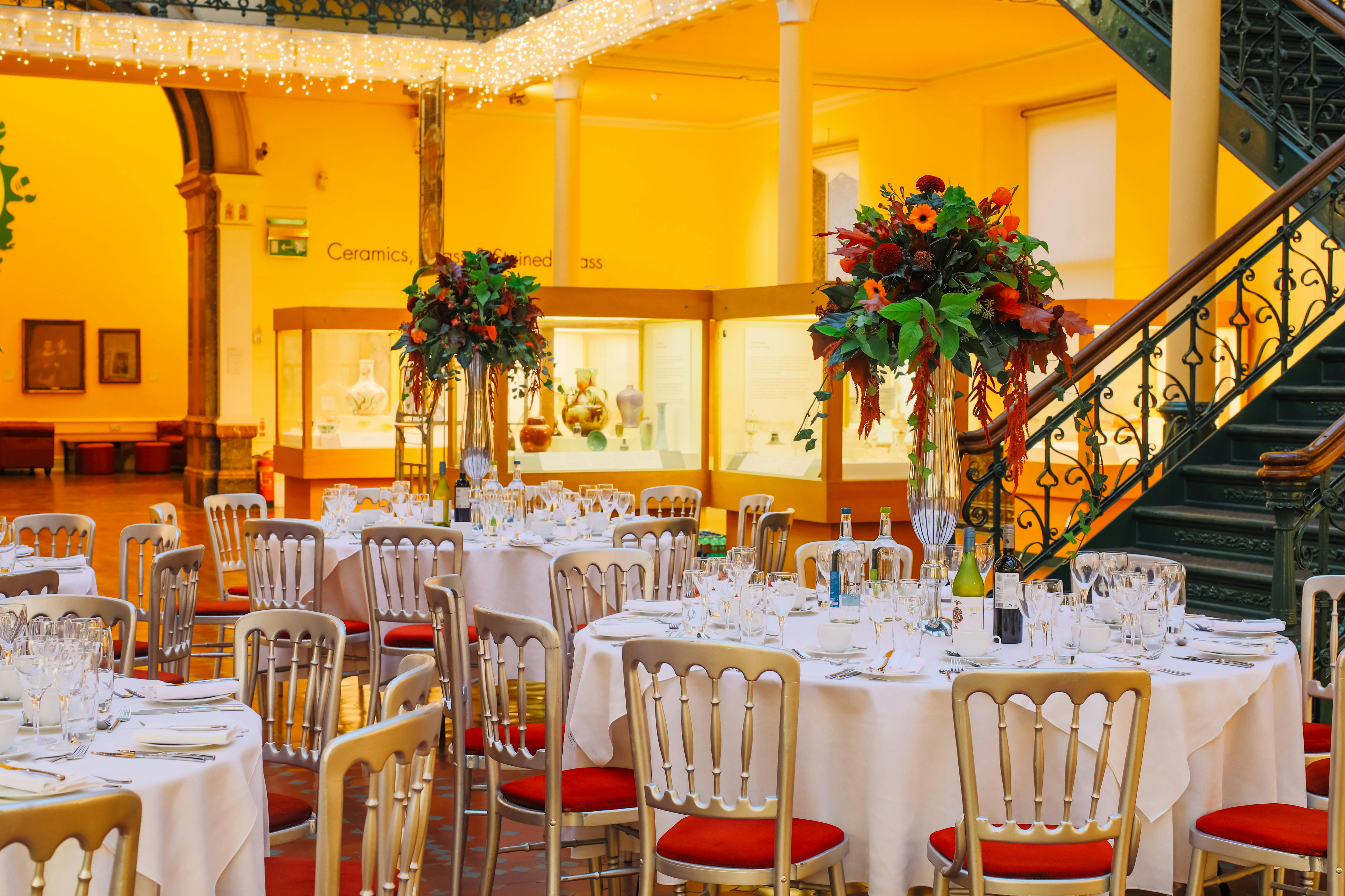 Elegant dining area in Birmingham Museum, perfect for gala dinners and corporate events.