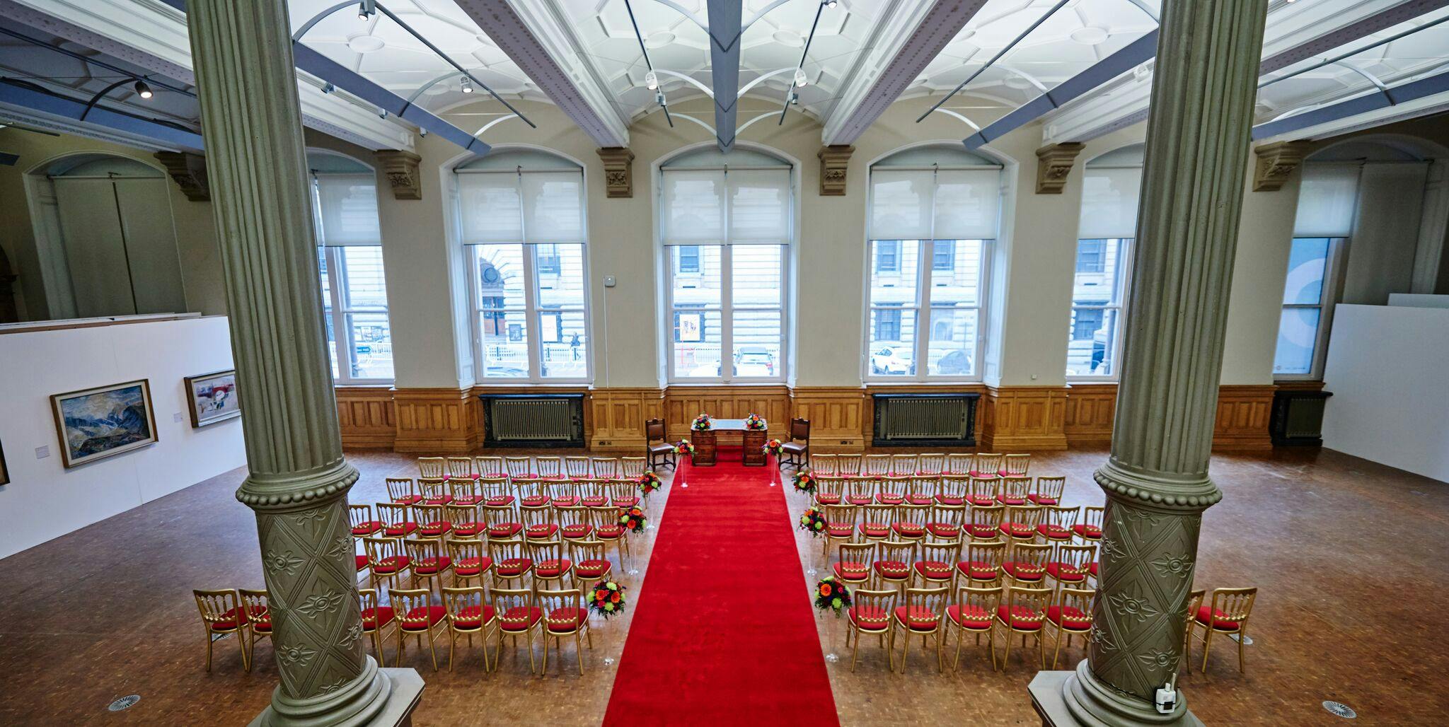 Waterhall event space in Birmingham, featuring a red carpet for weddings and ceremonies.