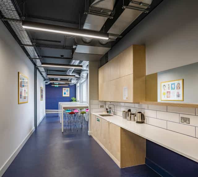 Modern kitchen in event space, ideal for meetings and networking at 175 St John's Street.