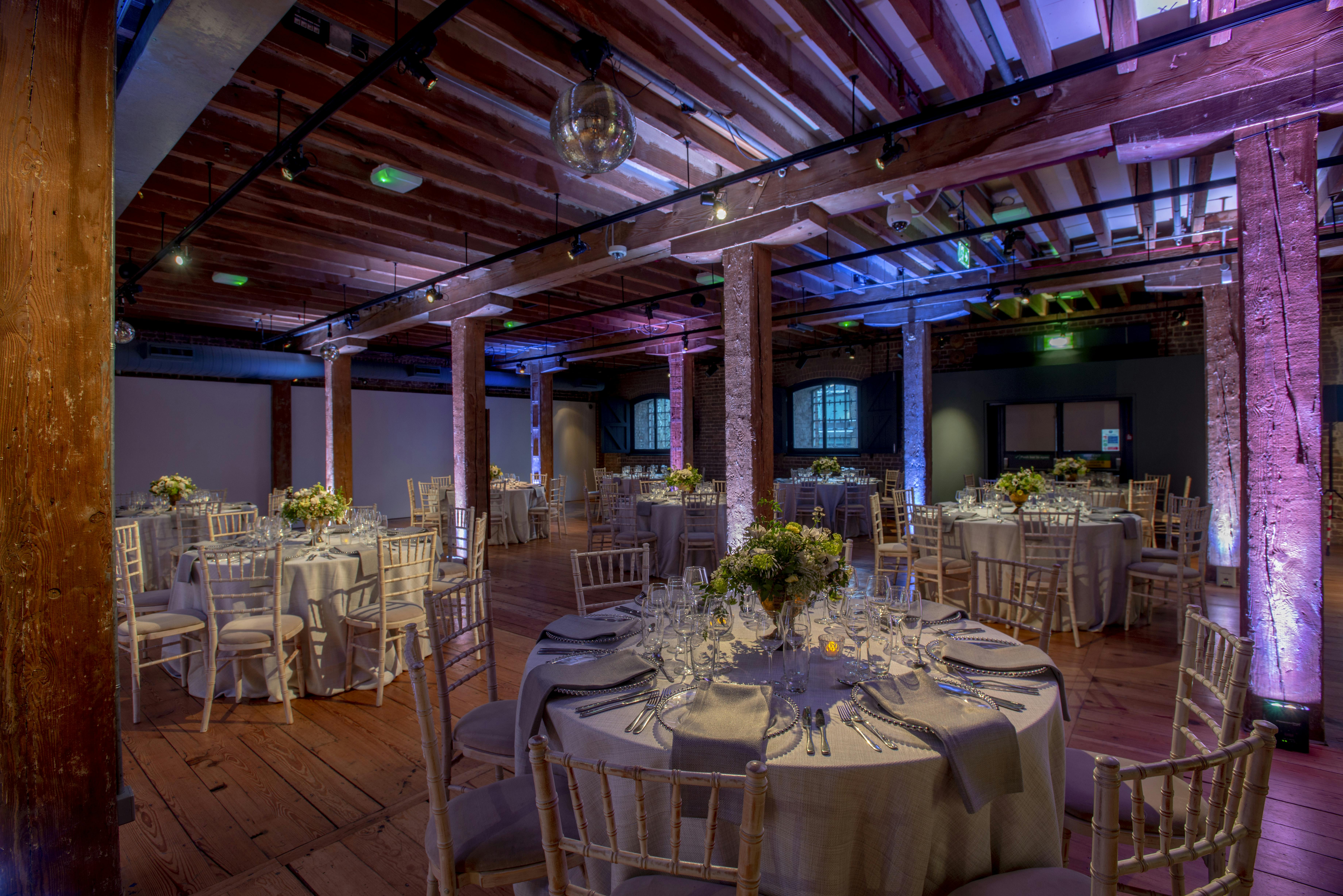 Elegant event space at Rum Store, London Docklands, perfect for weddings and corporate gatherings.