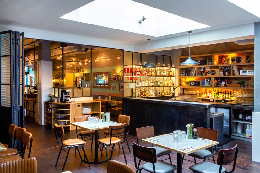 Stylish venue with skylight for networking events and casual gatherings at The Record Shop.