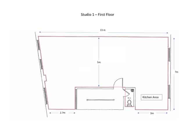 First Floor Studio layout with spacious design for meetings and events.