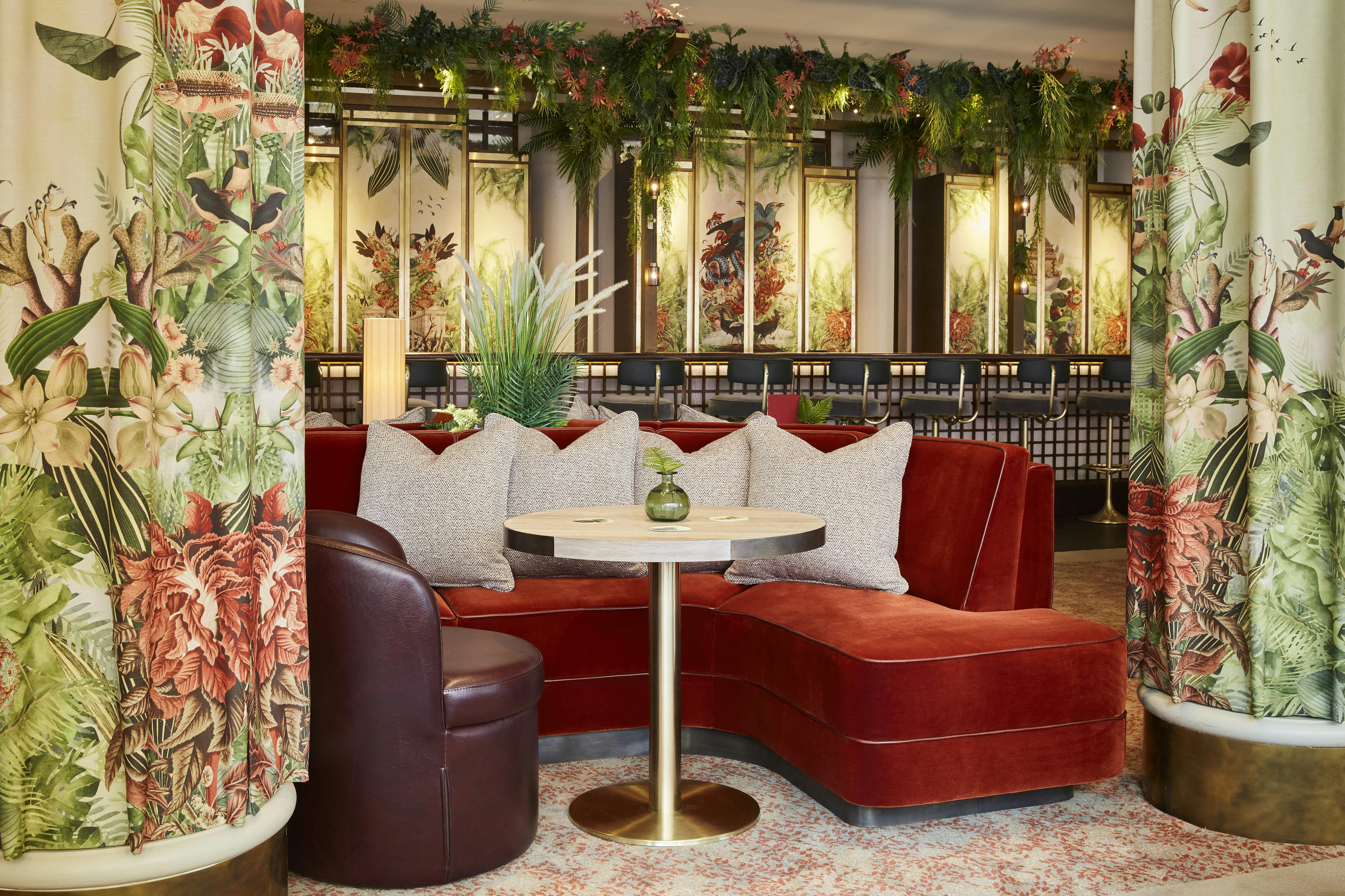 Stylish lounge at Rockwell, vibrant decor for networking events and meetings.