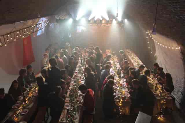 Vibrant banquet setup in rustic Studio Z Brixton, ideal for networking events and celebrations.