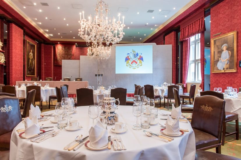 Elegant banquet setup in Livery Hall, ideal for corporate events and formal gatherings.