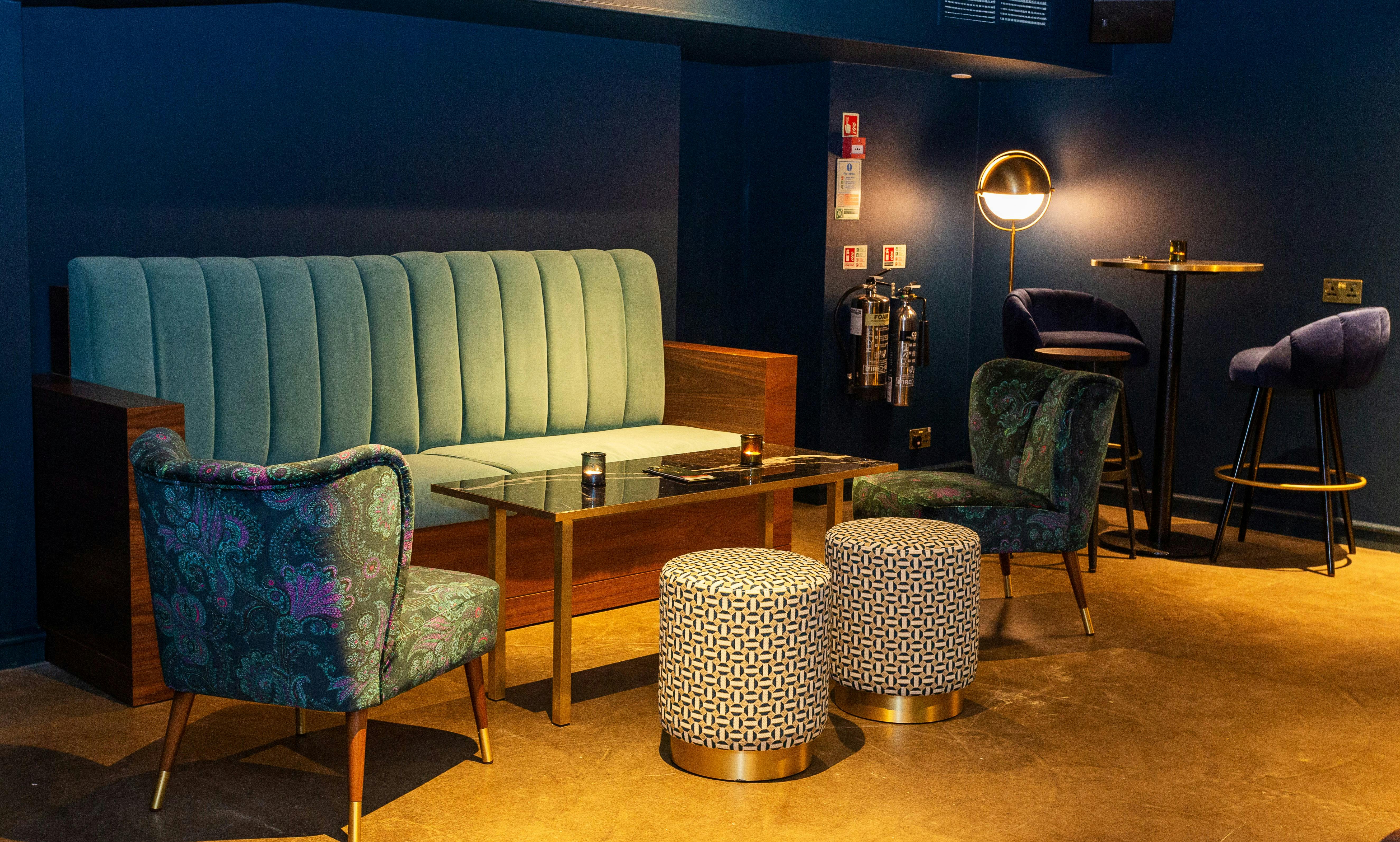 Stylish lounge at The Downstairs Bar, perfect for networking events and casual meetings.