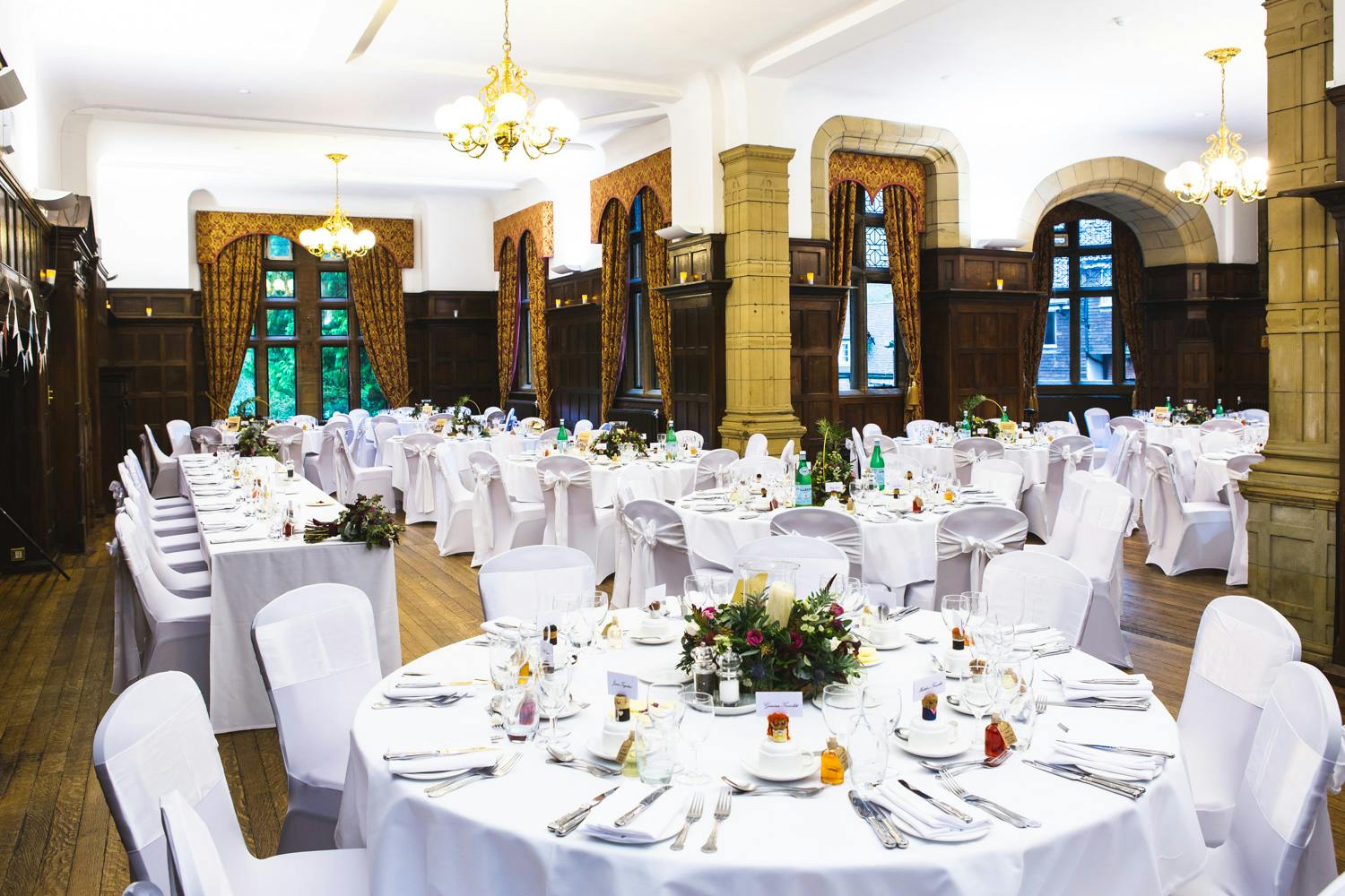 Marden Park Mansion banquet hall with elegant decor, perfect for weddings and corporate events.