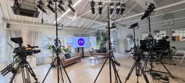 Modern loft hybrid event space AV