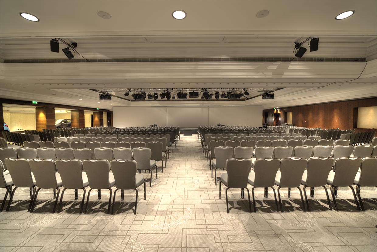 London Park Lane ballroom event space with stage and seating - Banner