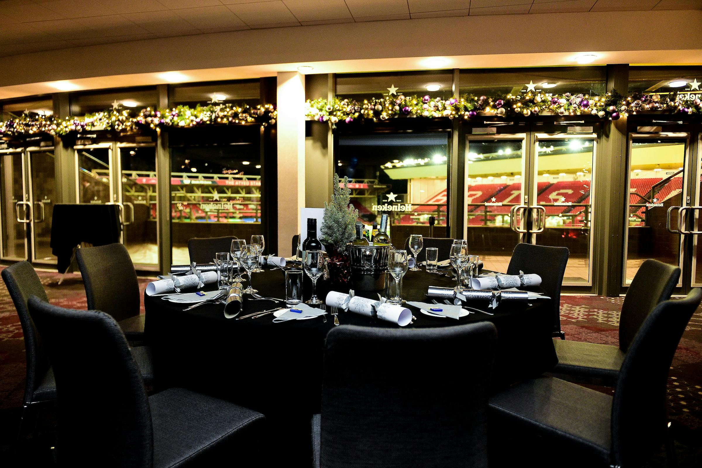 Heineken Suite dining table at Ashton Gate Stadium, ideal for upscale events and galas.