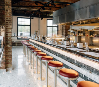 Private dining room at Barrafina Coal Drops Yard, modern bar for networking events.