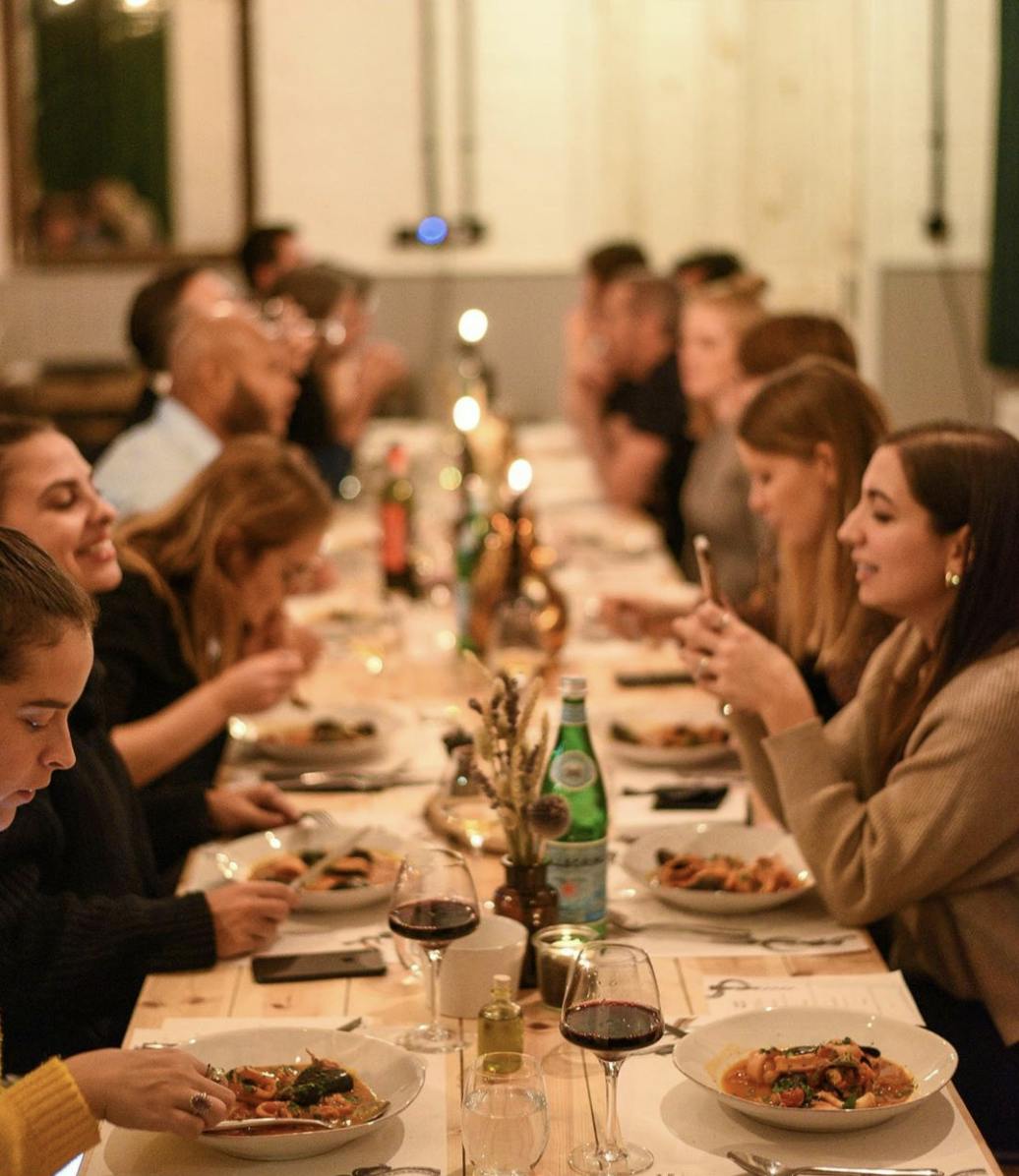Lively dinner setting in The Green Room, ideal for networking and events.