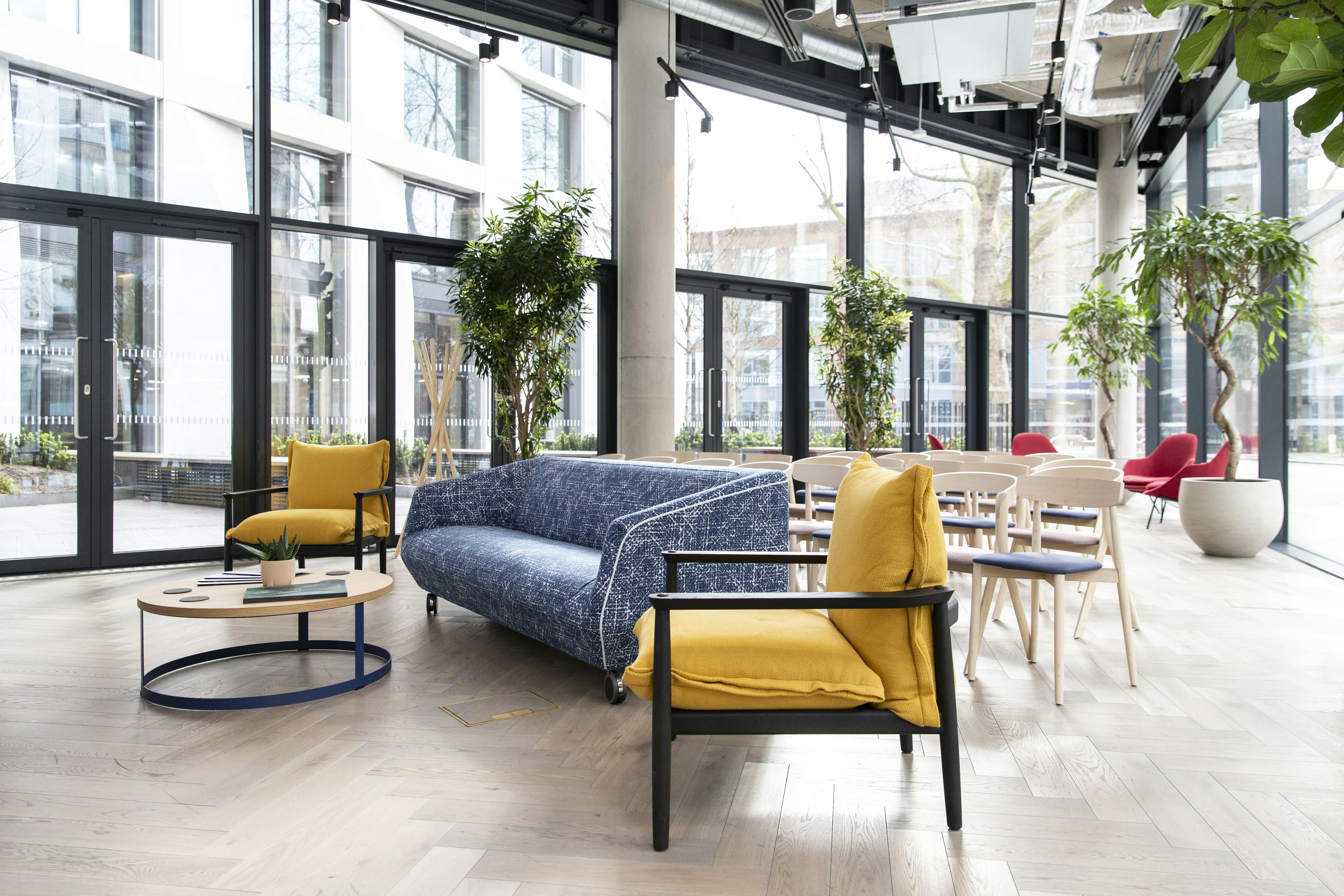 Modern event space in FORA-Southwark with natural light and greenery for networking.