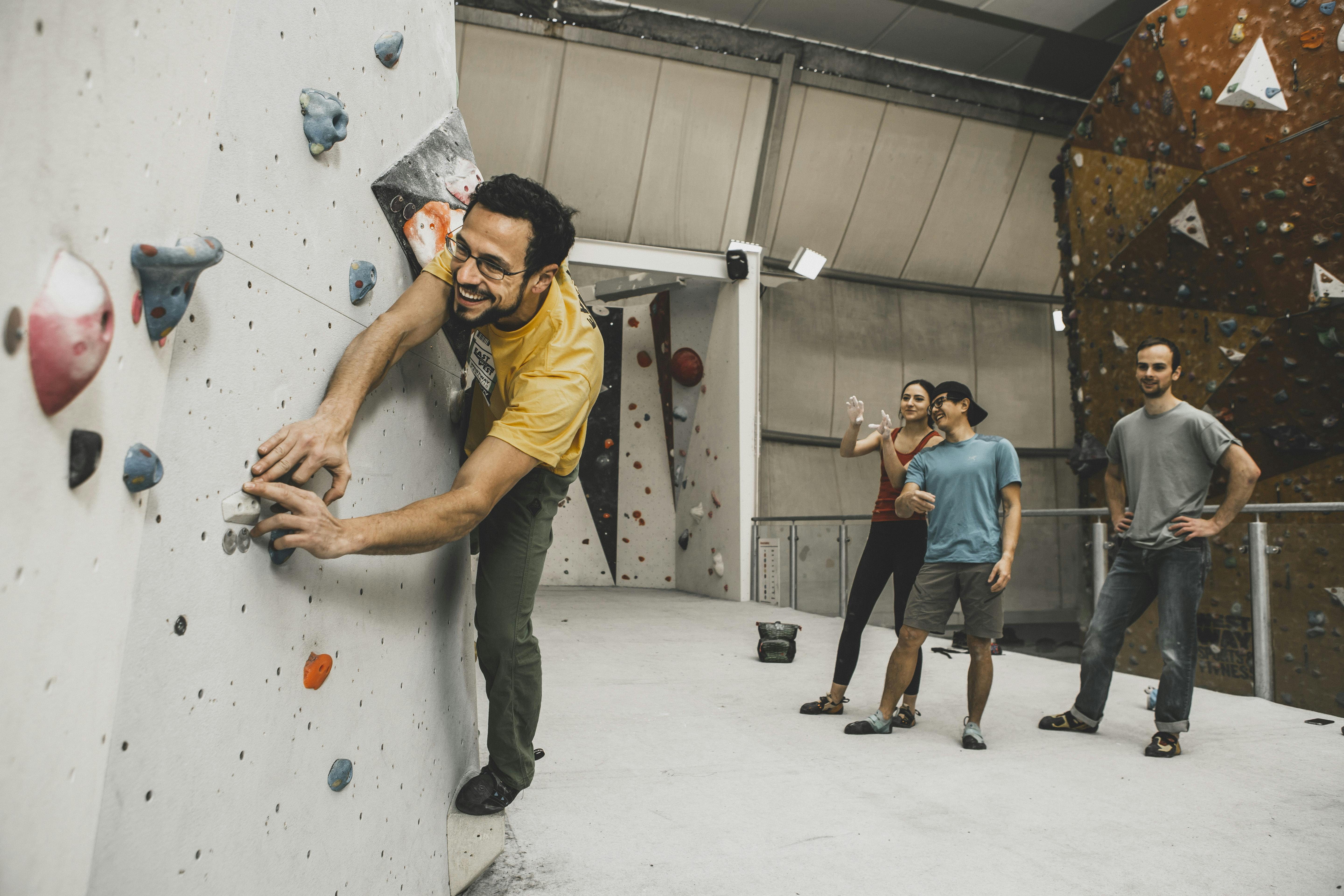 Indoor climbing wall at Westway Sports & Fitness for team-building events and workshops.